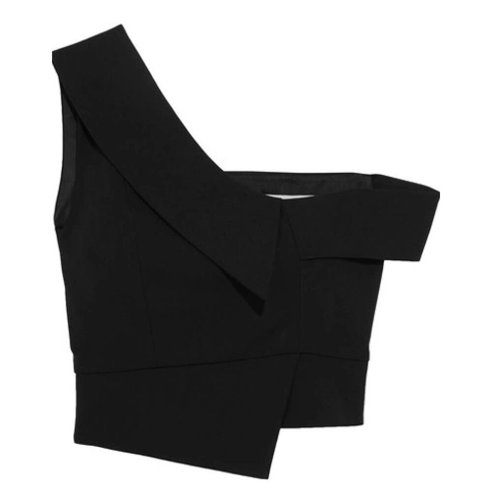 Michelle Mason Black One Shoulder Asymmetric Crepe Top Size 4 $450